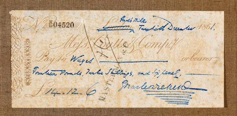 Coutts & Company bank cheque for the amount of 14£ 12s and 6p, payable to 